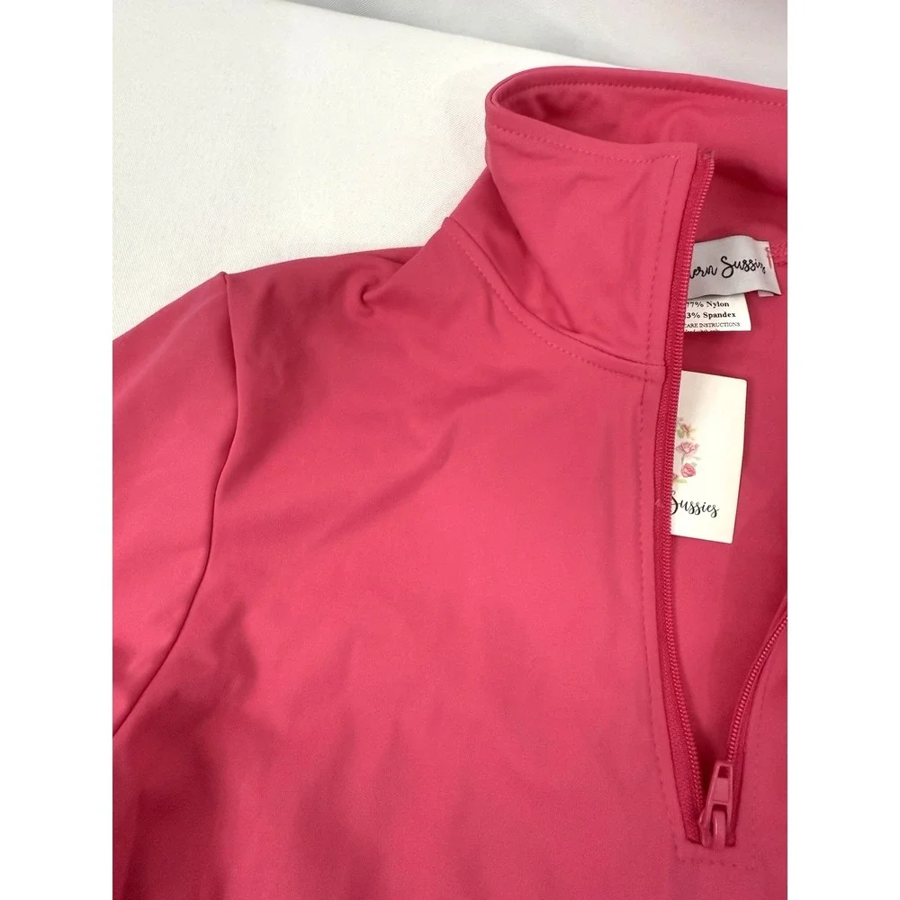 NWT Southern Sussies Pink 1/4 Zip‎ Long Sleeve Top and Shorts Girls Size 6/7